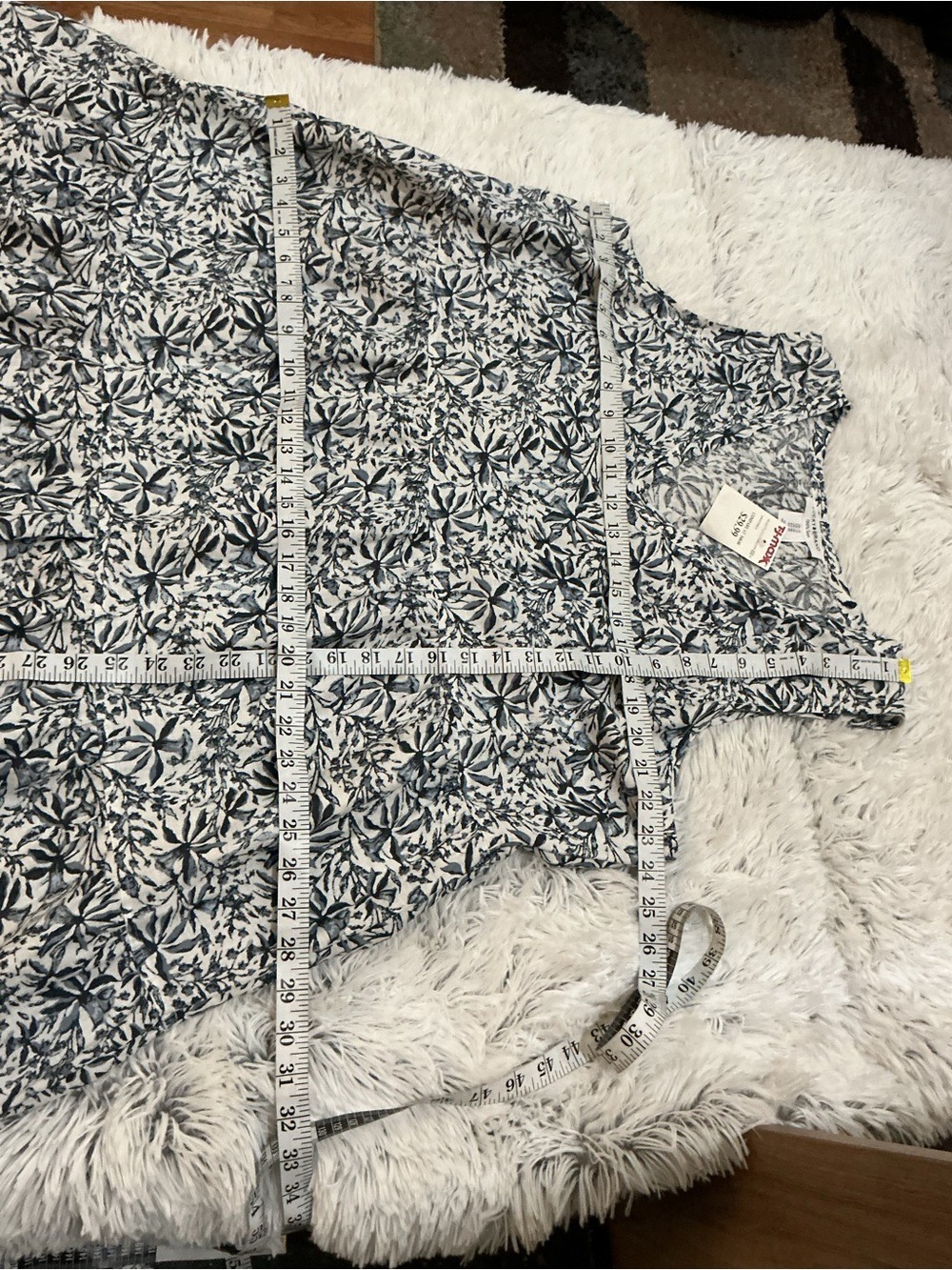 Lucky Brand Size 1X Linen Floral Tiered Sleeveless Dress Blue White Gray Black - Picture 9 of 10